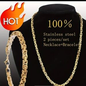 Mens 2 Piece Necklace + Bracelet